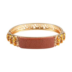 Gold Sandstone, Champagne Glass and Champagne Austrian Crystal Bangle Bracelet in Goldtone (7.50 In) 20.00 ctw