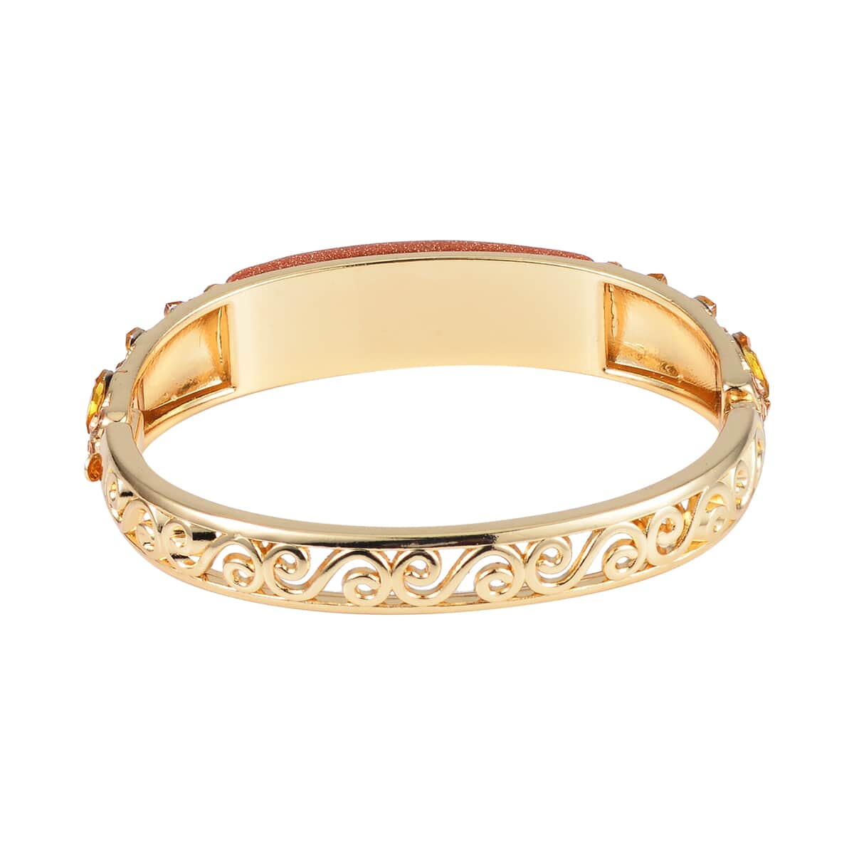 Gold Sandstone, Champagne Glass and Champagne Austrian Crystal Bangle Bracelet in Goldtone (7.50 In) 20.00 ctw image number 4