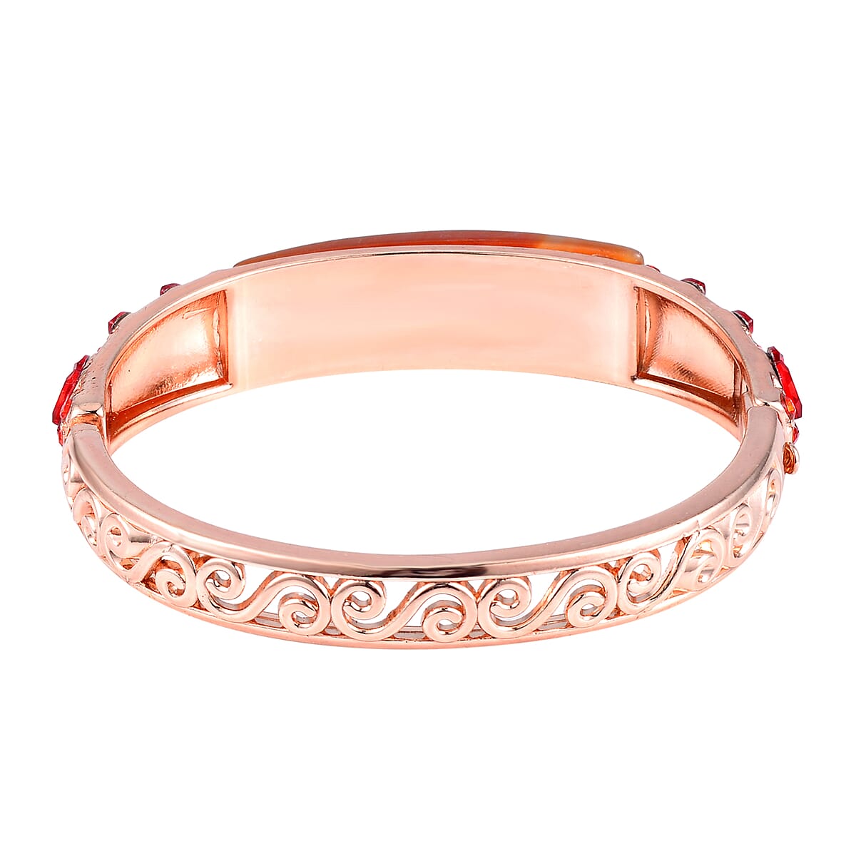 Red Carnelian, Red Glass and Red Austrian Crystal Bangle Bracelet in Rosetone (7.50 In) 20.00 ctw image number 4