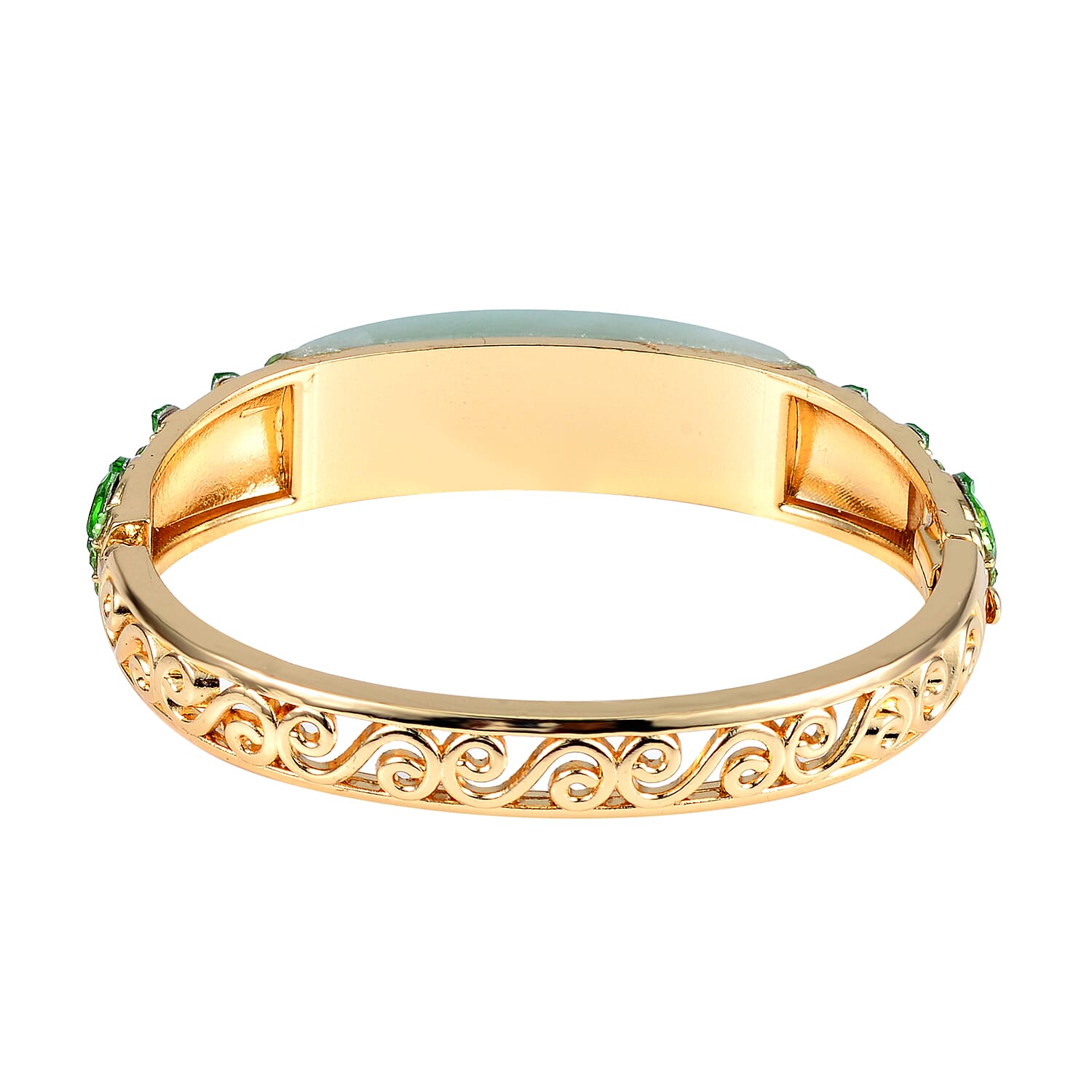 Green Aventurine, 20.00 ctw Green Glass and Neon Green Austrian Crystal Bangle Bracelet in Goldtone (7.50 In)
