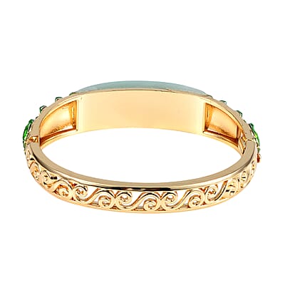 Green Aventurine, 20.00 ctw Green Glass and Neon Green Austrian Crystal Bangle Bracelet in Goldtone (7.50 In)