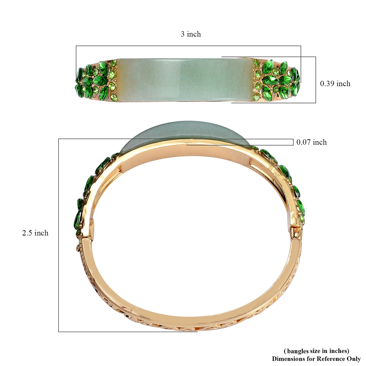 Green Aventurine, 20.00 ctw Green Glass and Neon Green Austrian Crystal Bangle Bracelet in Goldtone (7.50 In)