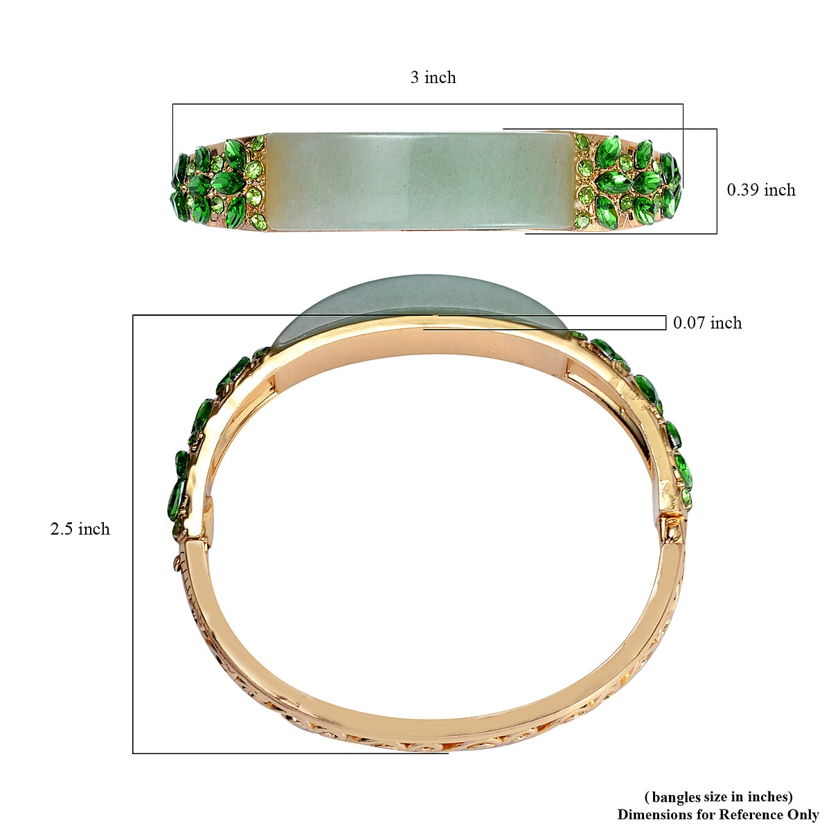 Green Aventurine, 20.00 ctw Green Glass and Neon Green Austrian Crystal Bangle Bracelet in Goldtone (7.50 In) image number 5