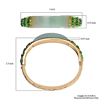 Green Aventurine, 20.00 ctw Green Glass and Neon Green Austrian Crystal Bangle Bracelet in Goldtone (7.50 In)