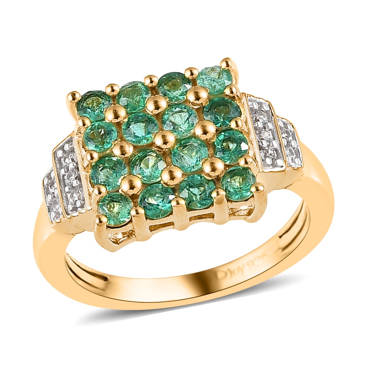 AAA Kagem Zambian Emerald and White Zircon Ring in Vermeil Yellow Gold Over Sterling Silver 0.90 ctw image number 0
