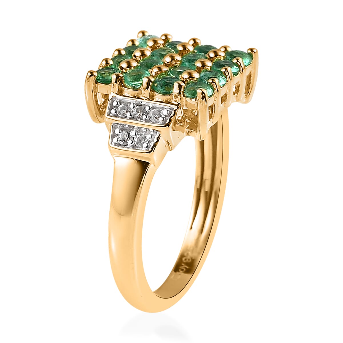 AAA Kagem Zambian Emerald and White Zircon Ring in Vermeil Yellow Gold Over Sterling Silver 0.90 ctw image number 3