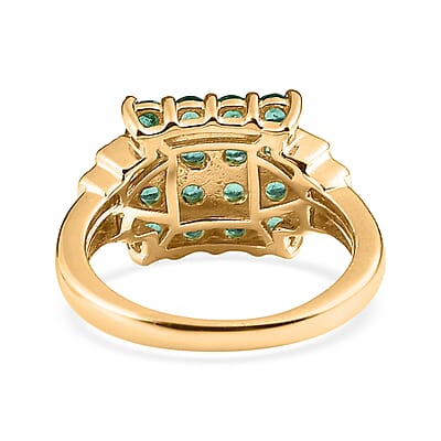 AAA Kagem Zambian Emerald and White Zircon Ring in Vermeil Yellow Gold Over Sterling Silver (Size 10.0) 0.90 ctw