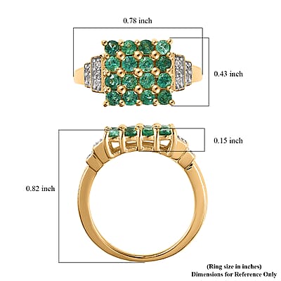 AAA Kagem Zambian Emerald and White Zircon Ring in Vermeil Yellow Gold Over Sterling Silver (Size 10.0) 0.90 ctw