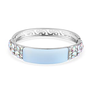 Opalite, 20.00 ctw White Mystic Color Glass and White Mystic Color Austrian Crystal Bangle Bracelet in Silvertone (7.50 In)