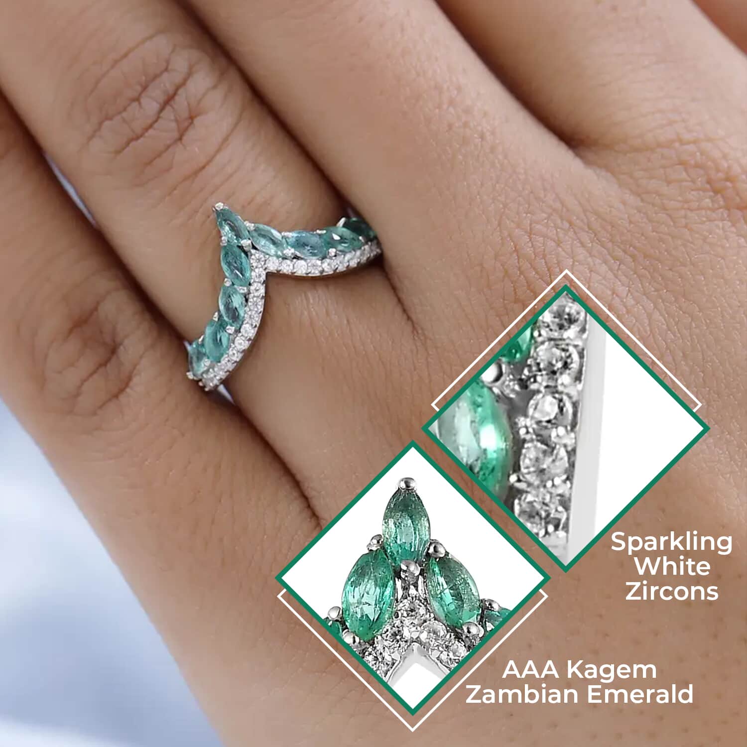 Emerald wishbone store ring