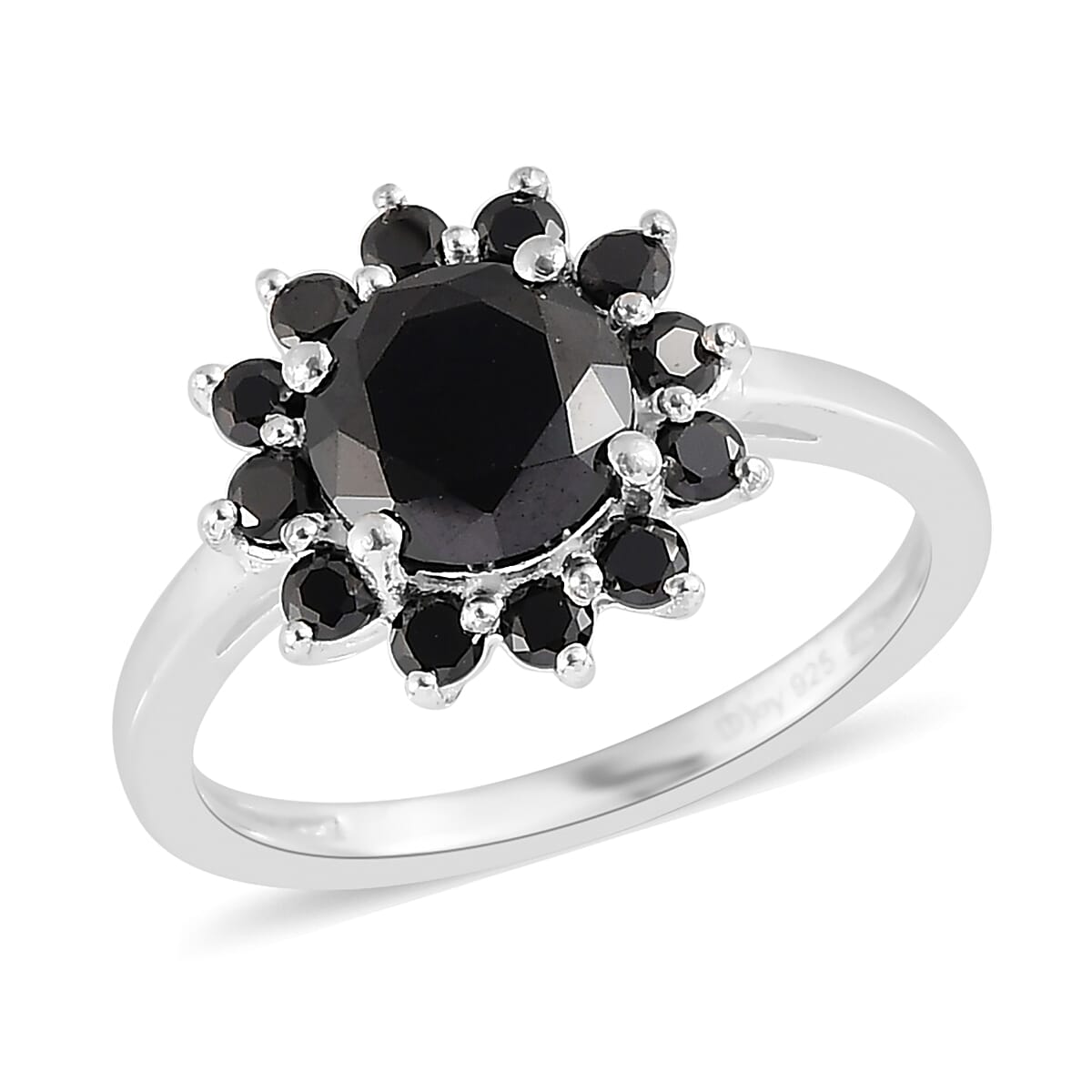 Simulated Black Diamond Floral Ring in Sterling Silver (Size 10.0) 2.85 ctw