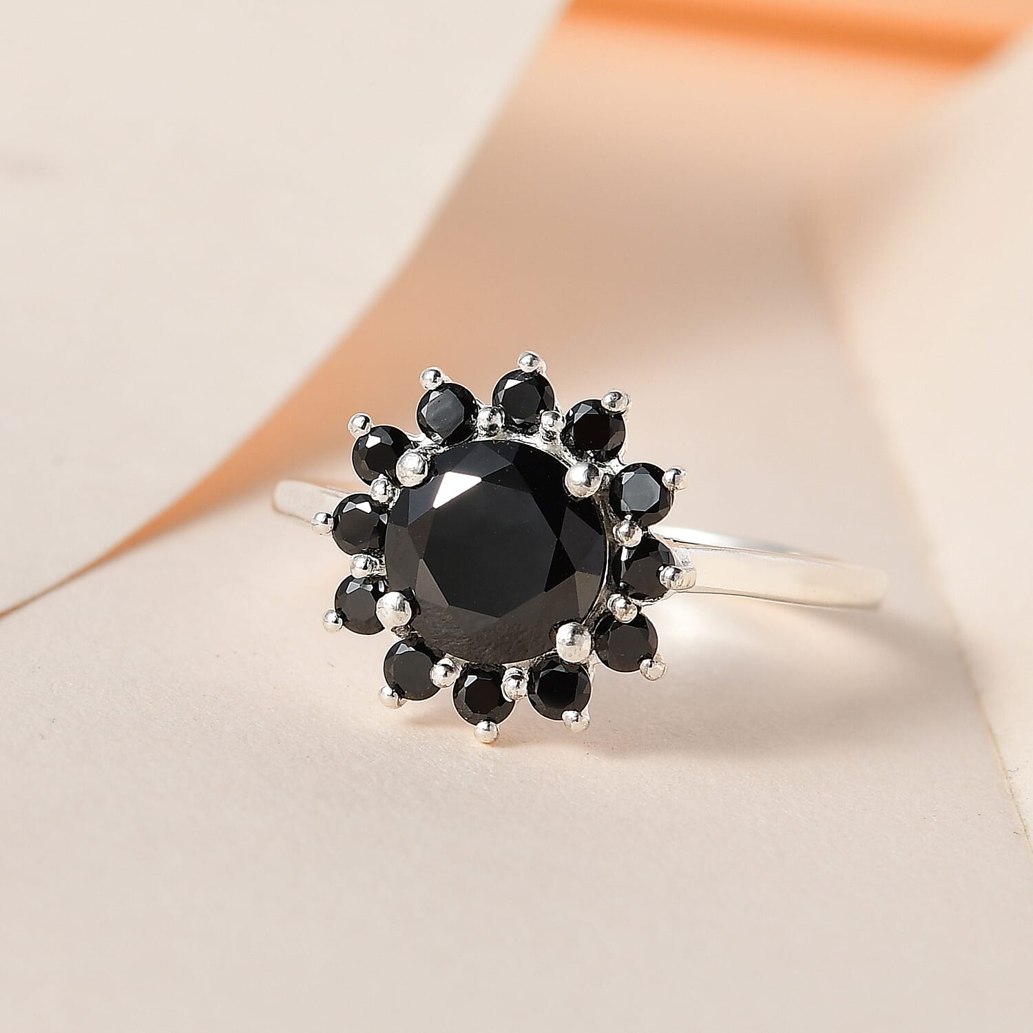 Simulated Black Diamond Floral Ring in Sterling Silver (Size 10.0) 2.85 ctw
