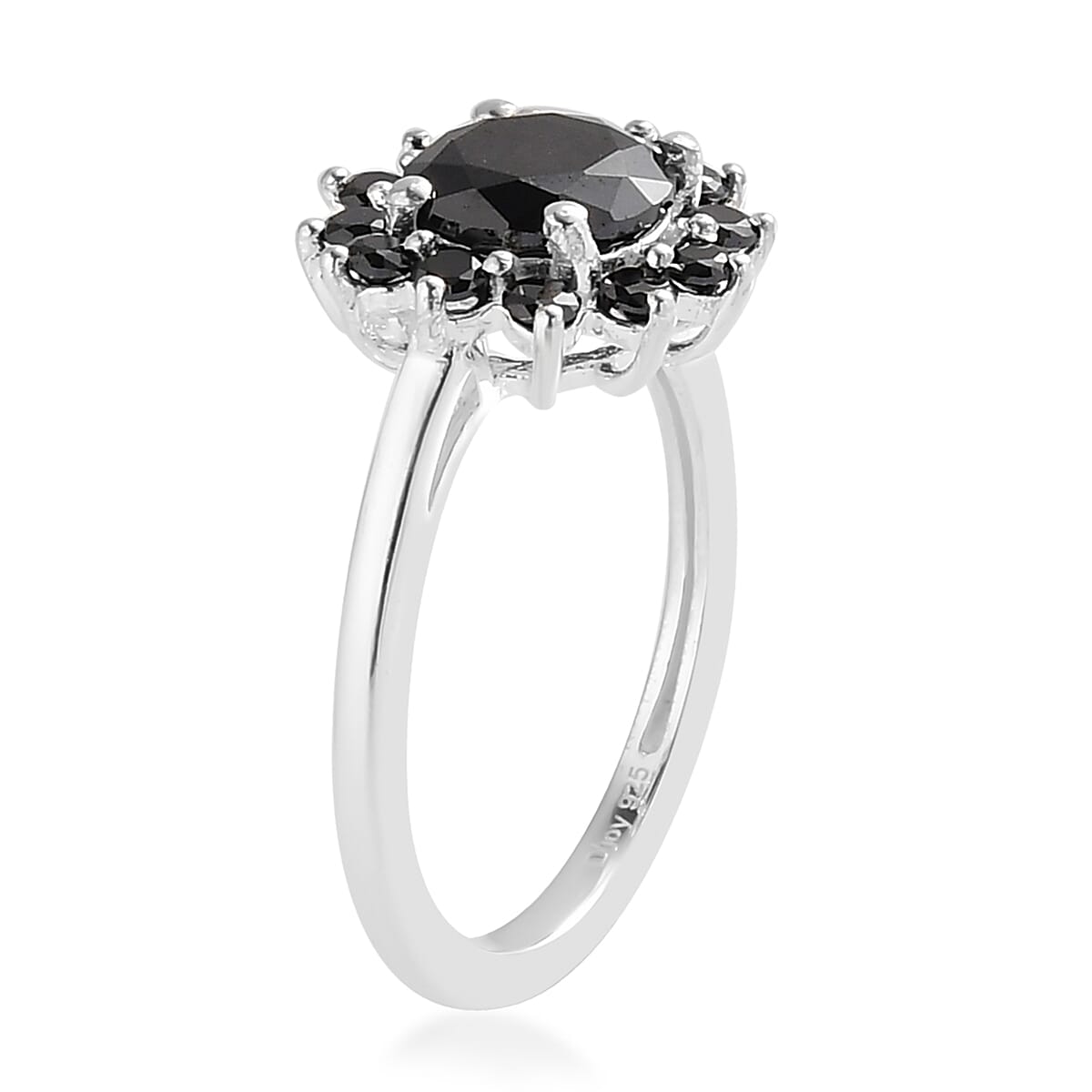 Simulated Black Diamond Floral Ring in Sterling Silver (Size 10.0) 2.85 ctw