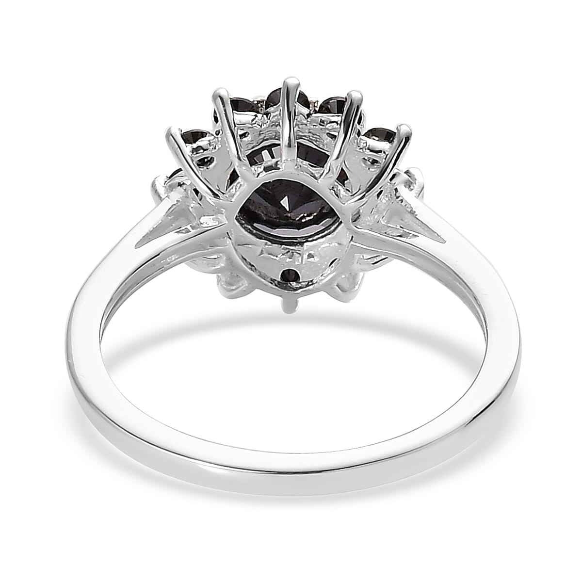 Simulated Black Diamond Floral Ring in Sterling Silver (Size 10.0) 2.85 ctw