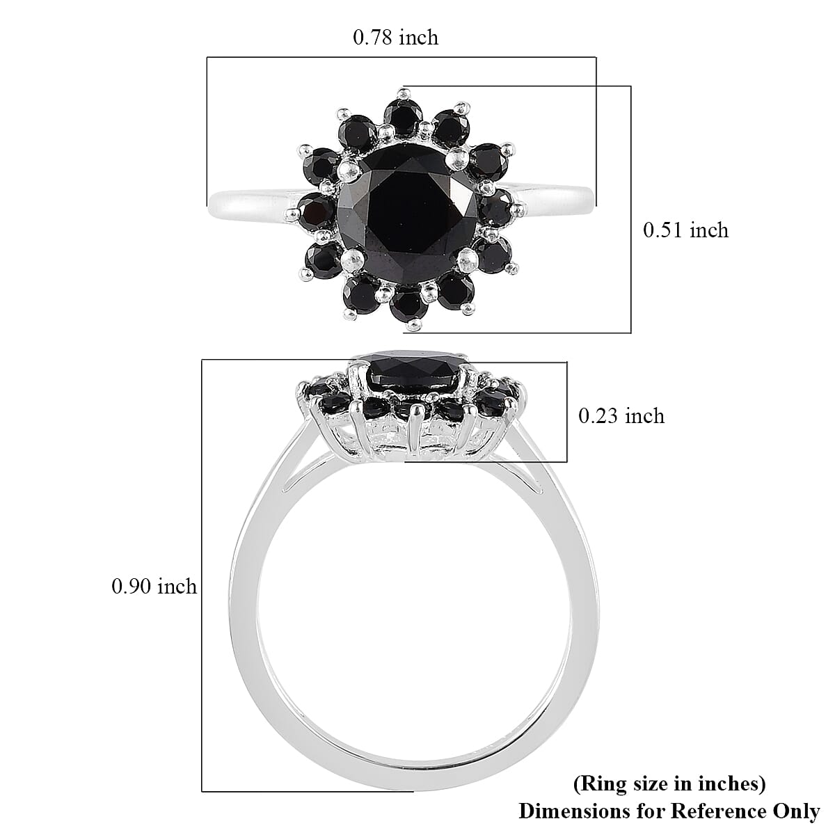 Simulated Black Diamond Floral Ring in Sterling Silver (Size 10.0) 2.85 ctw