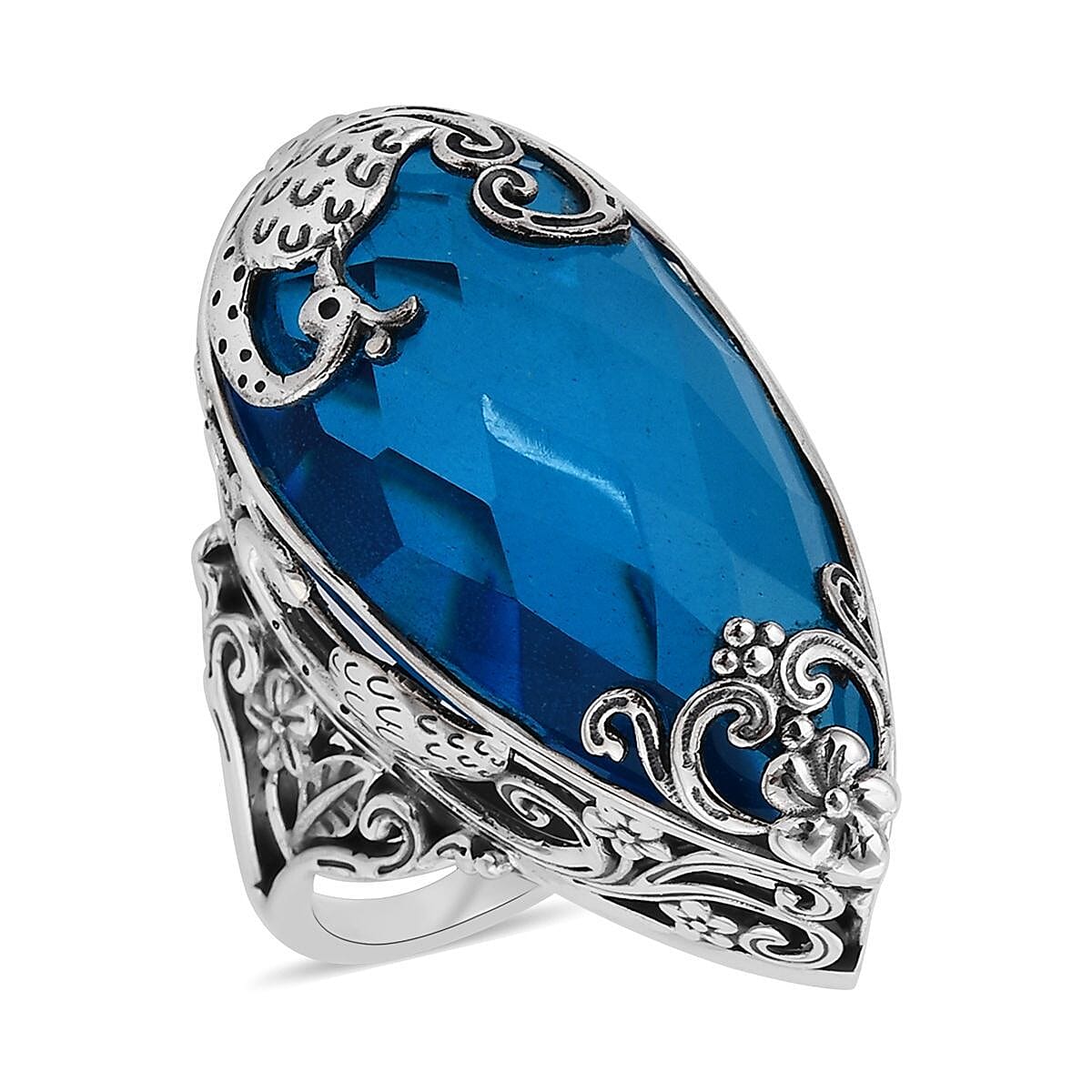 Bali Legacy Caribbean Quartz (Triplet) Peacock Ring in Sterling Silver (Size 6.0) 25.90 ctw (Del. in 7-10 Days) image number 0