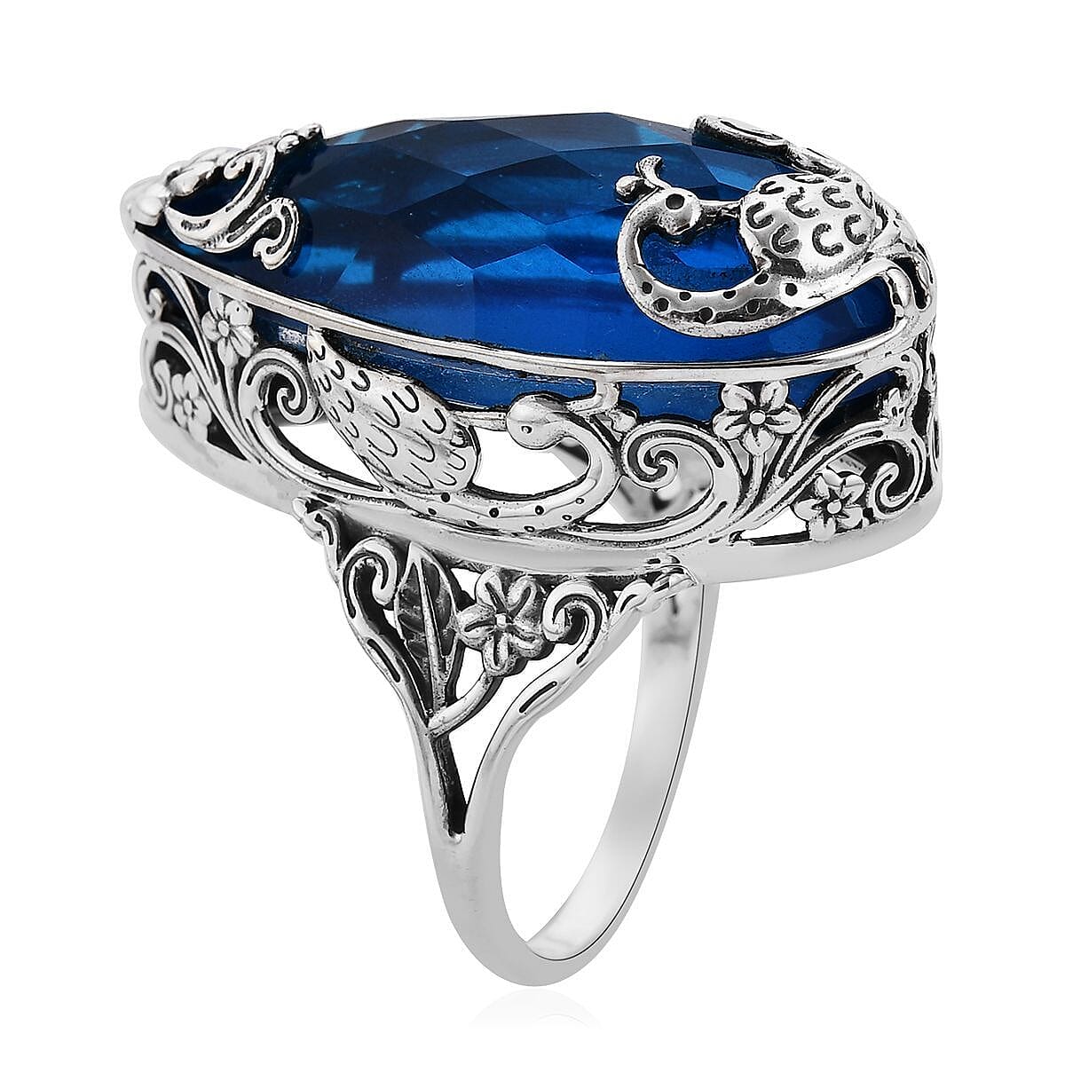 Bali Legacy Caribbean Quartz (Triplet) Peacock Ring in Sterling Silver (Size 6.0) 25.90 ctw (Del. in 7-10 Days) image number 3
