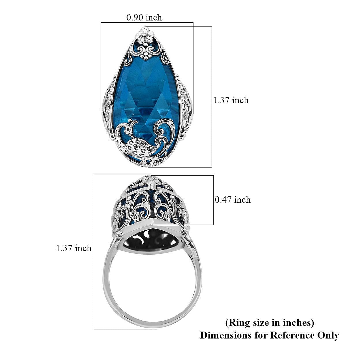 Bali Legacy Caribbean Quartz (Triplet) Peacock Ring in Sterling Silver (Size 6.0) 25.90 ctw (Del. in 7-10 Days) image number 5