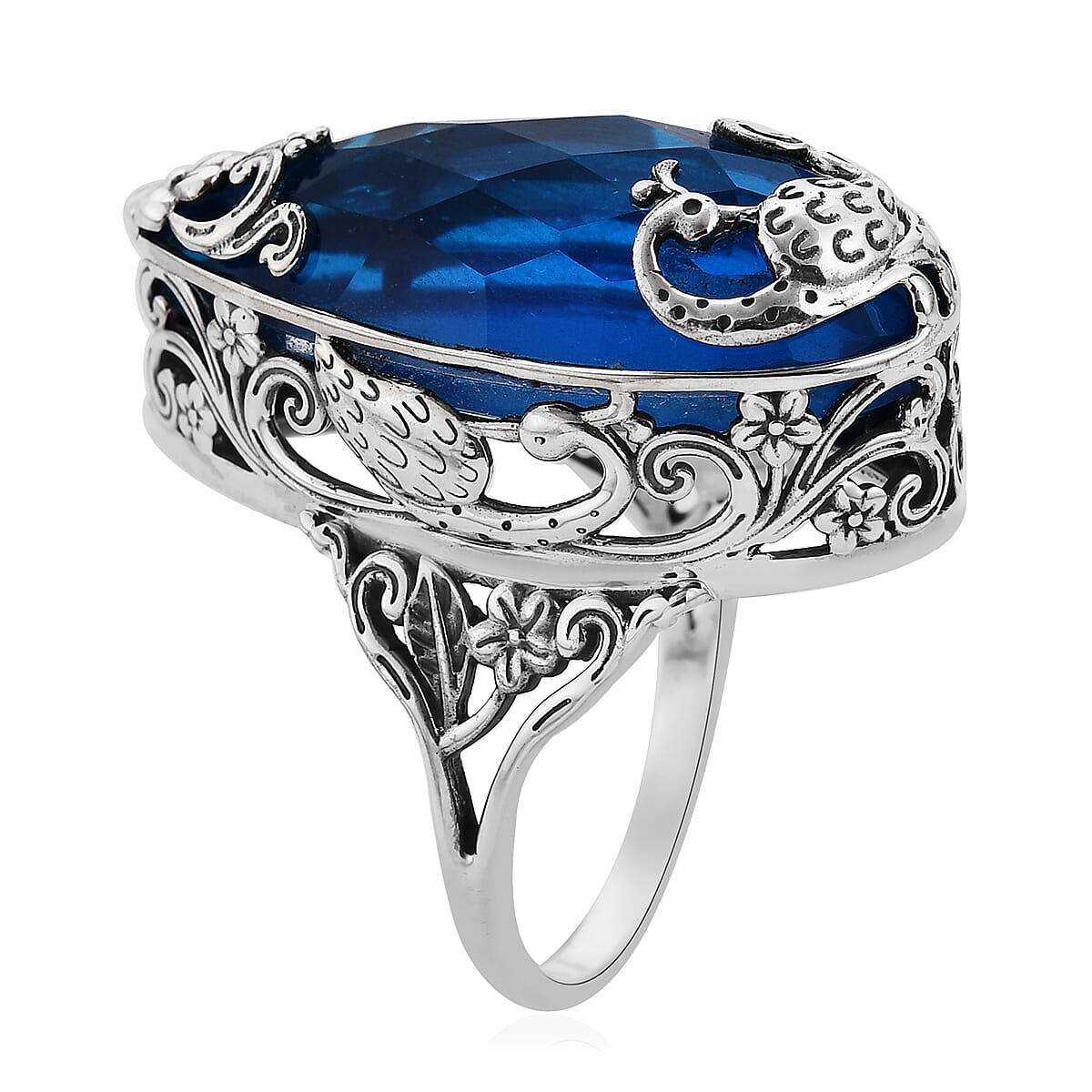 Bali Legacy Caribbean Quartz (Triplet) Peacock Ring in Sterling Silver (Size 11.0) 25.90 ctw image number 3