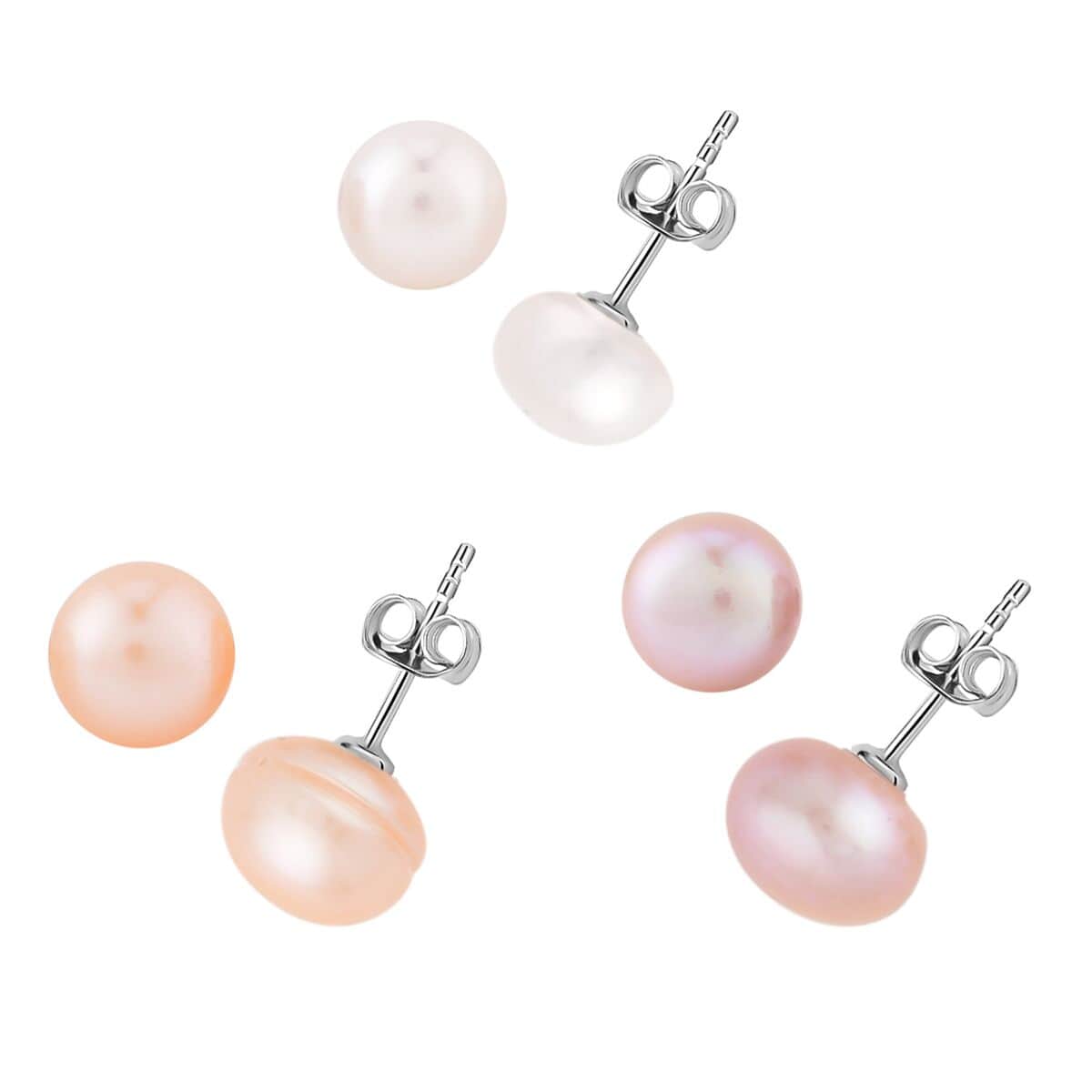 White, Peach and Purple Freshwater Pearl 9-11mm Stud Earrings in Stainless Steel , Tarnish-Free, Waterproof, Sweat Proof Jewelry image number 0