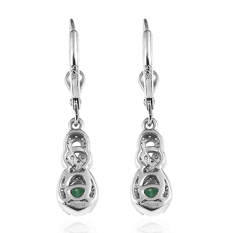 AAA Kagem Zambian Emerald and White Zircon Infinity Lever Back Earrings in Platinum Over Sterling Silver 1.25 ctw