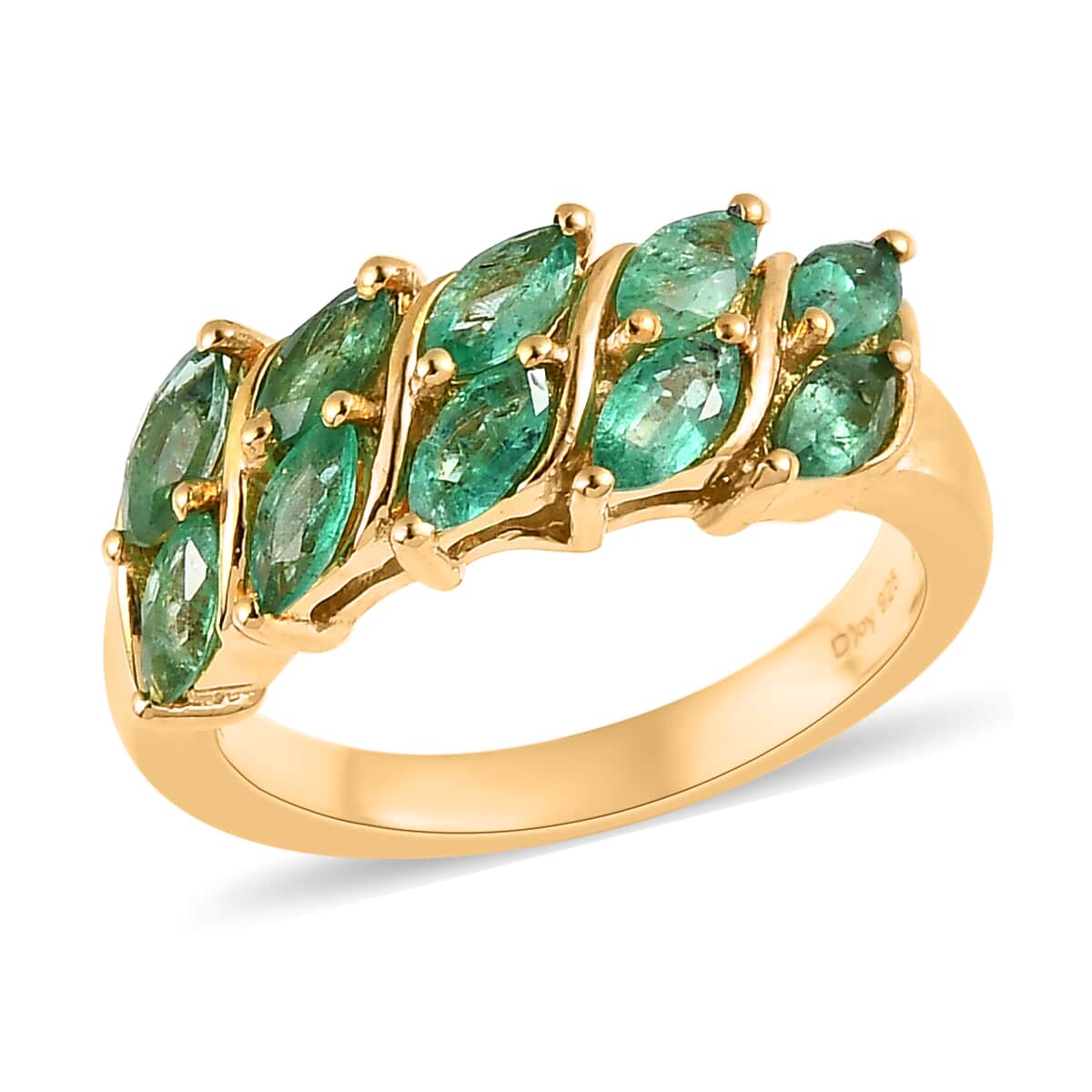 AAA Kagem Zambian Emerald Sea Waves Ring in Vermeil Yellow Gold Over Sterling Silver (Size 6.0) 1.25 ctw image number 0