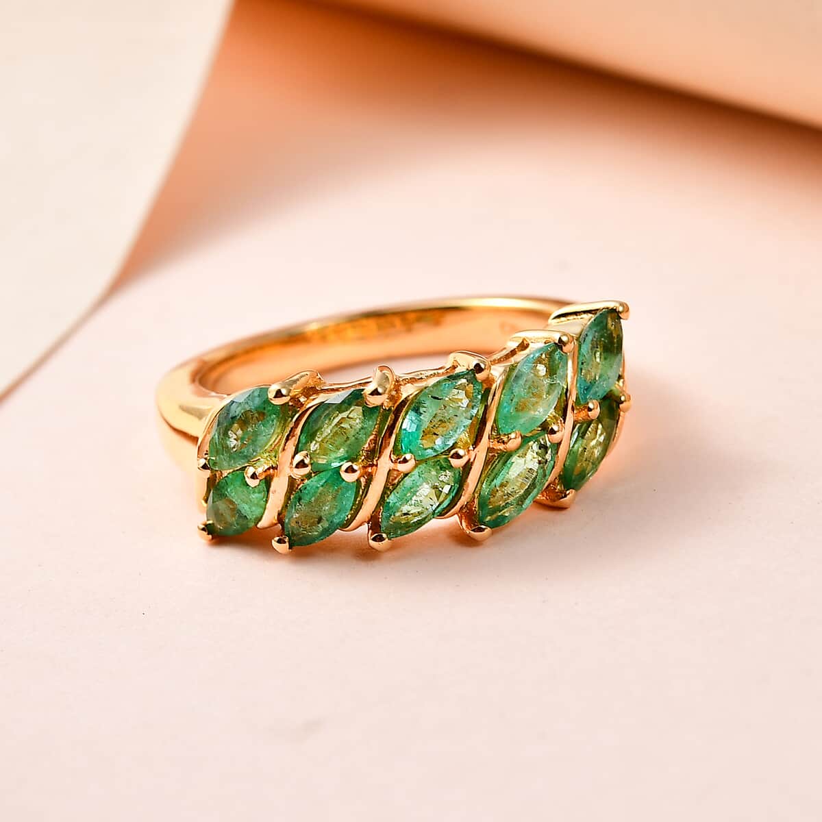 AAA Kagem Zambian Emerald Sea Waves Ring in Vermeil Yellow Gold Over Sterling Silver (Size 6.0) 1.25 ctw image number 1