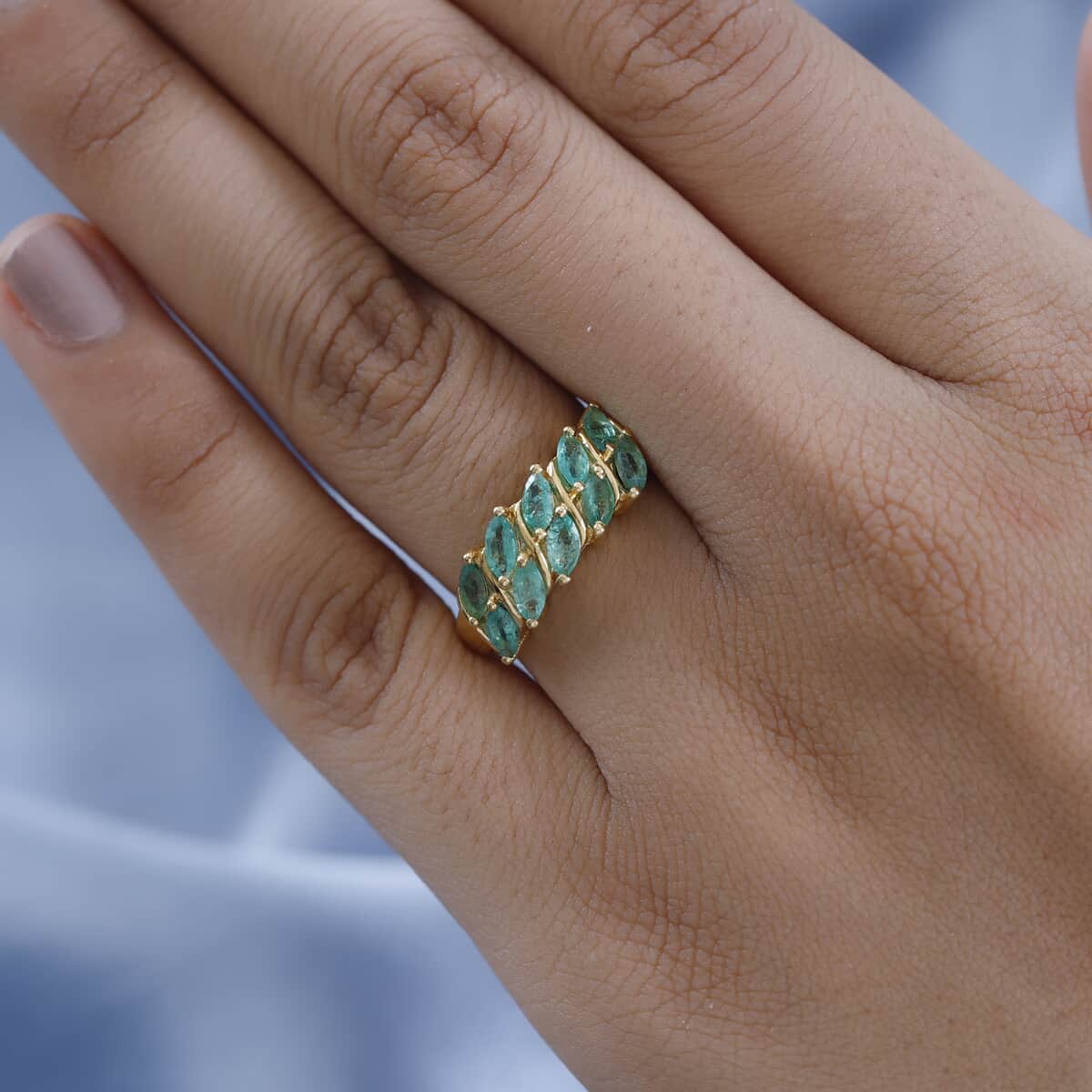 AAA Kagem Zambian Emerald Sea Waves Ring in Vermeil Yellow Gold Over Sterling Silver (Size 6.0) 1.25 ctw image number 2