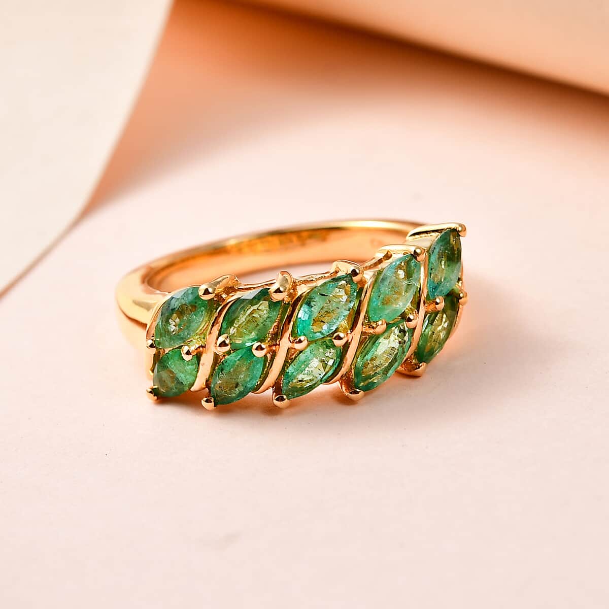 AAA Kagem Zambian Emerald Sea Waves Ring in Vermeil Yellow Gold Over Sterling Silver (Size 7.0) 1.25 ctw image number 1