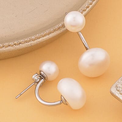 White Freshwater Pearl Earrings in Stainless Steel , Tarnish-Free, Waterproof, Sweat Proof Jewelry