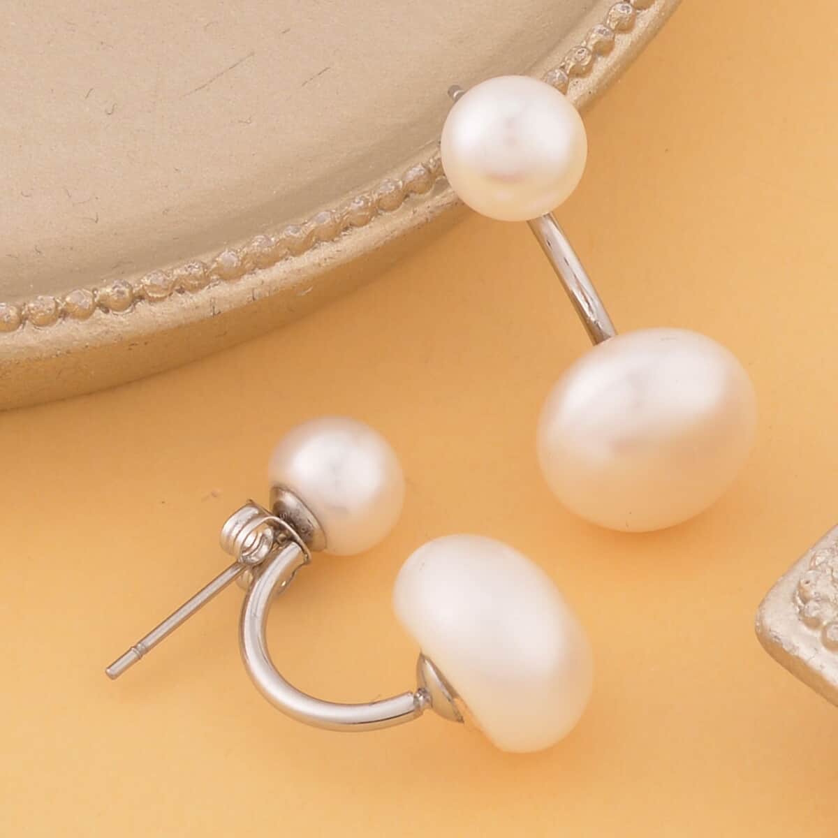 White Freshwater Pearl Earrings in Stainless Steel , Tarnish-Free, Waterproof, Sweat Proof Jewelry image number 1