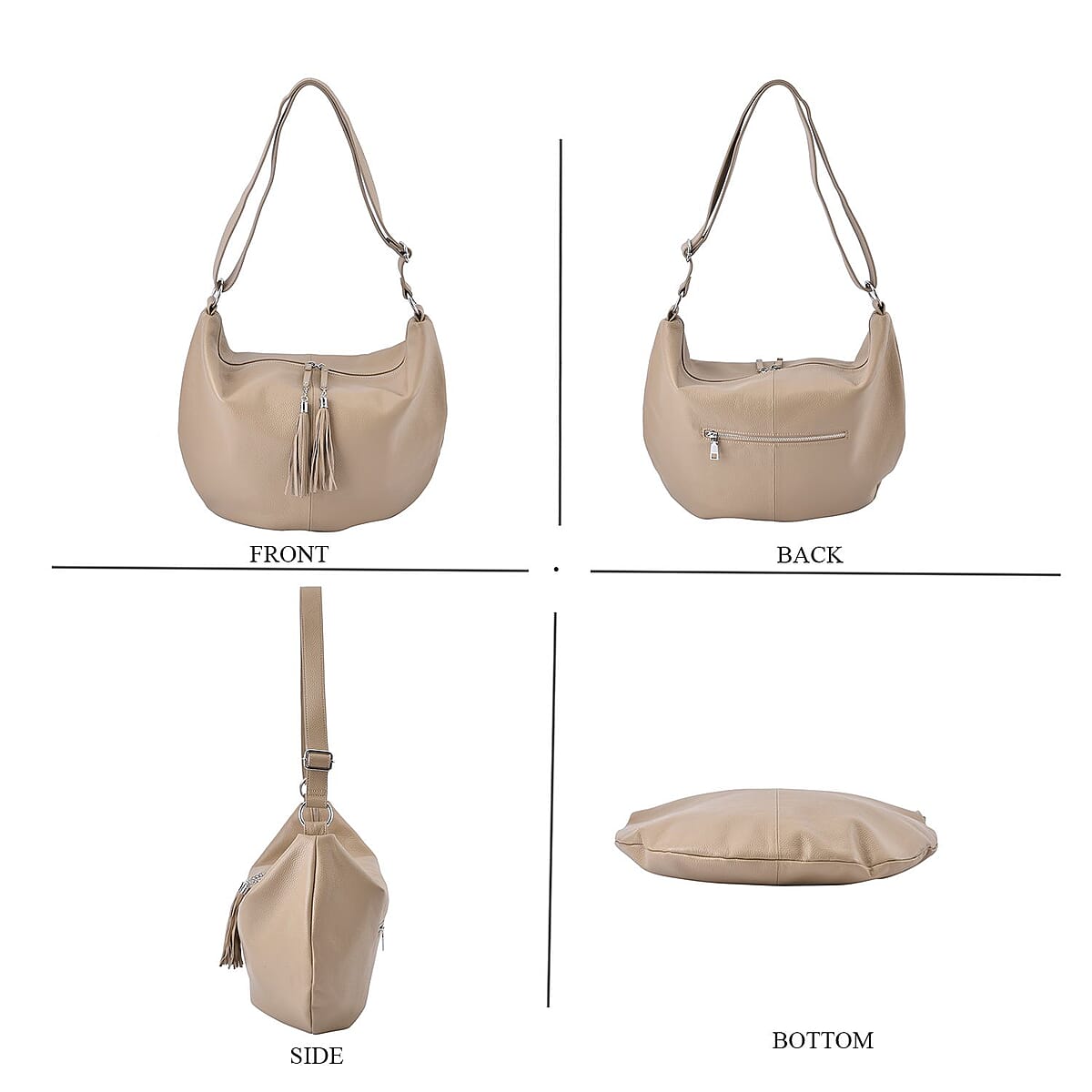 Beige Color Genuine Leather Crossbody Bag with Shoulder Strap image number 3