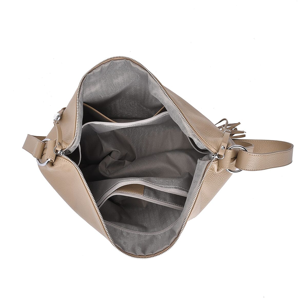 Beige Color Genuine Leather Crossbody Bag with Shoulder Strap image number 4