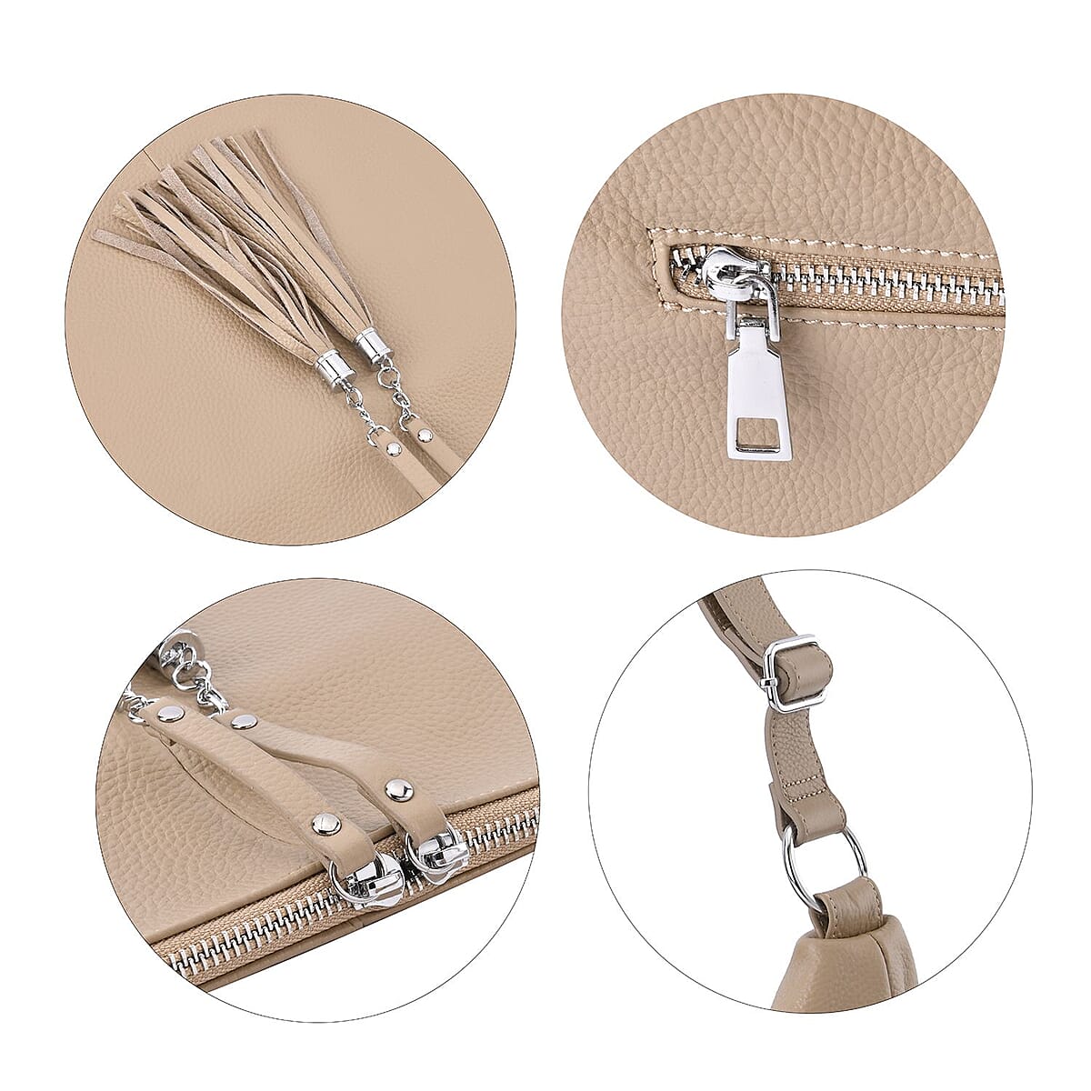 Beige Color Genuine Leather Crossbody Bag with Shoulder Strap image number 5