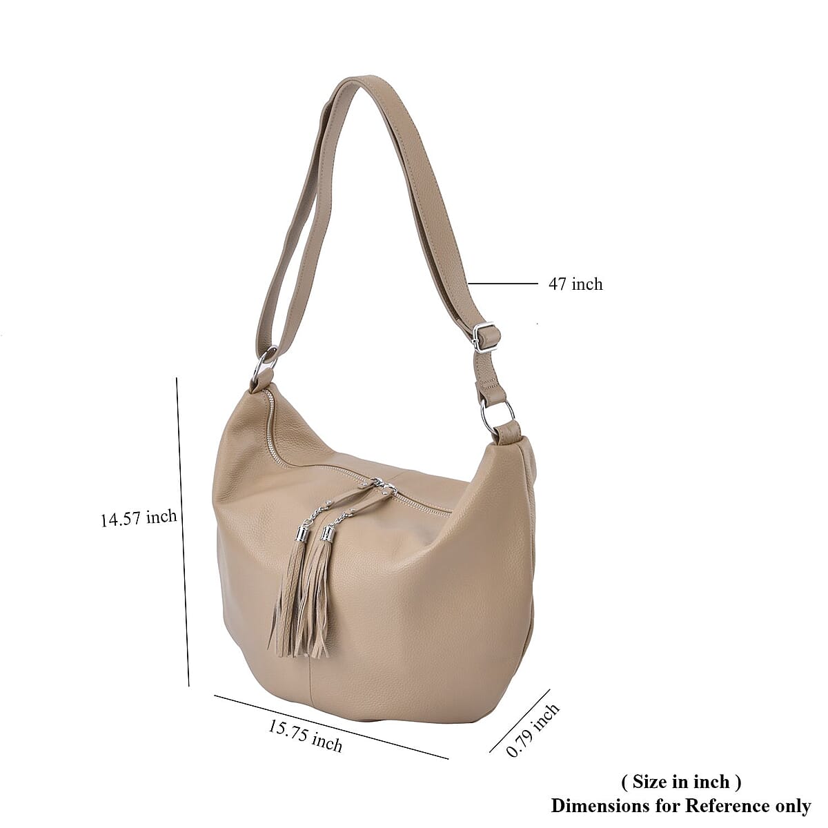 Beige Color Genuine Leather Crossbody Bag with Shoulder Strap image number 6