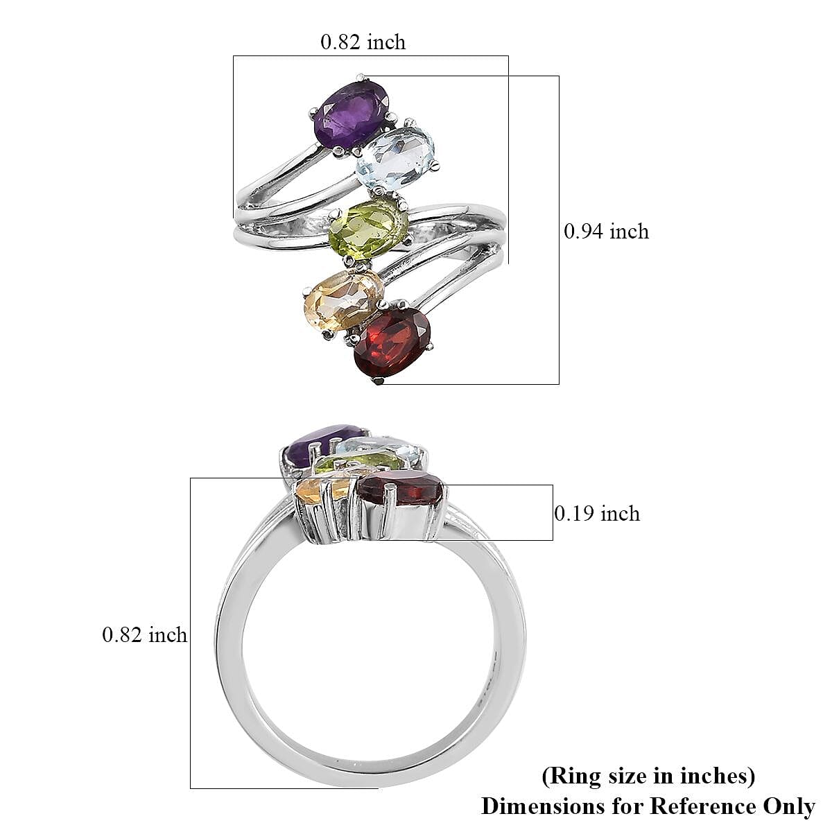 Multi Gemstone 5 Stone Ring in Stainless Steel (Size 8.0) 2.40 ctw , Tarnish-Free, Waterproof, Sweat Proof Jewelry image number 2