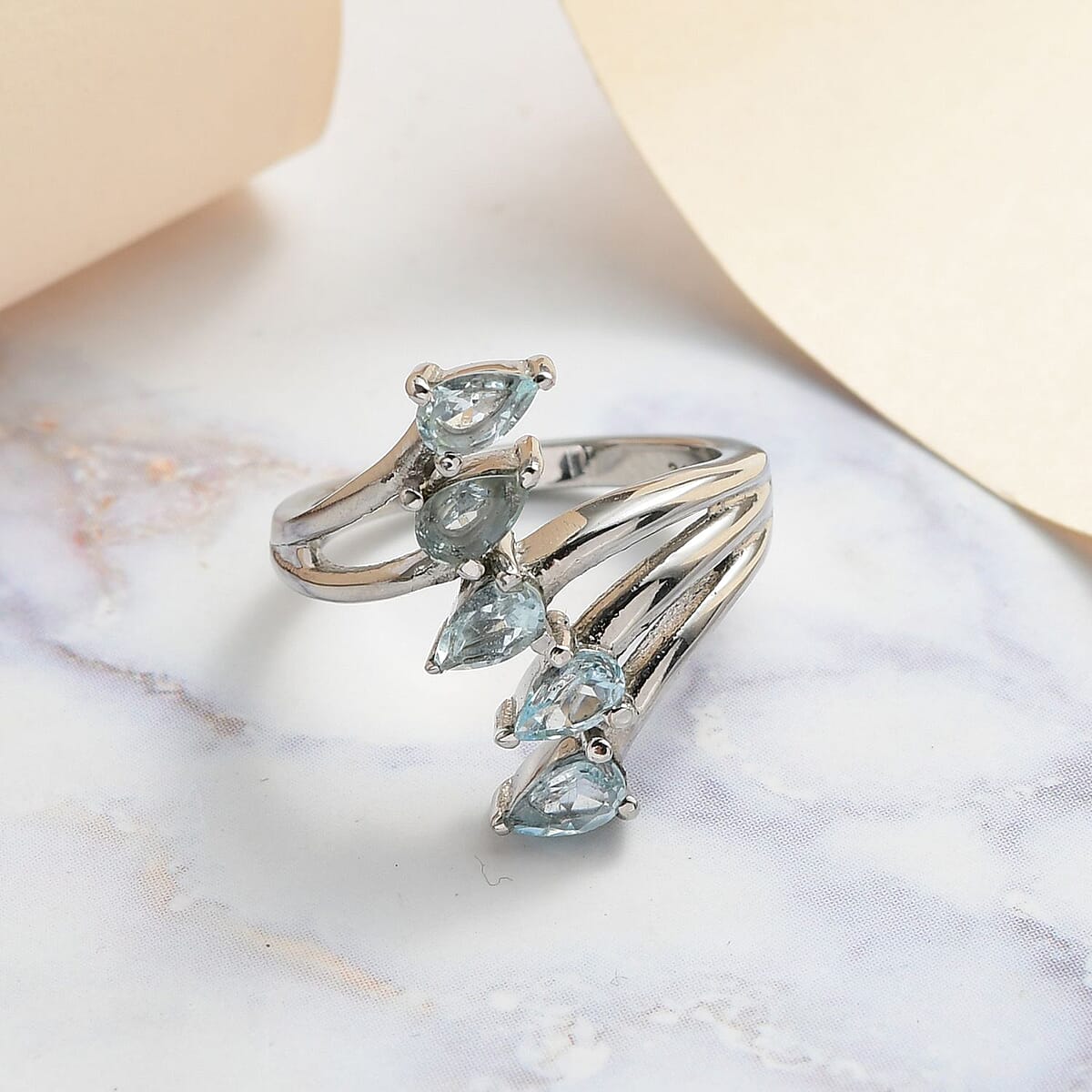 Sky Blue Topaz 5 Stone Ring in Stainless Steel (Size 10.0) 1.25 ctw | Tarnish-Free, Waterproof, Sweat Proof Jewelry image number 1