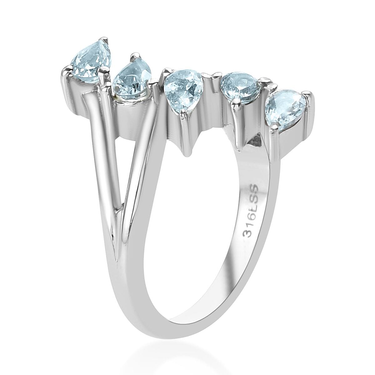 Sky Blue Topaz 5 Stone Ring in Stainless Steel (Size 10.0) 1.25 ctw | Tarnish-Free, Waterproof, Sweat Proof Jewelry image number 3