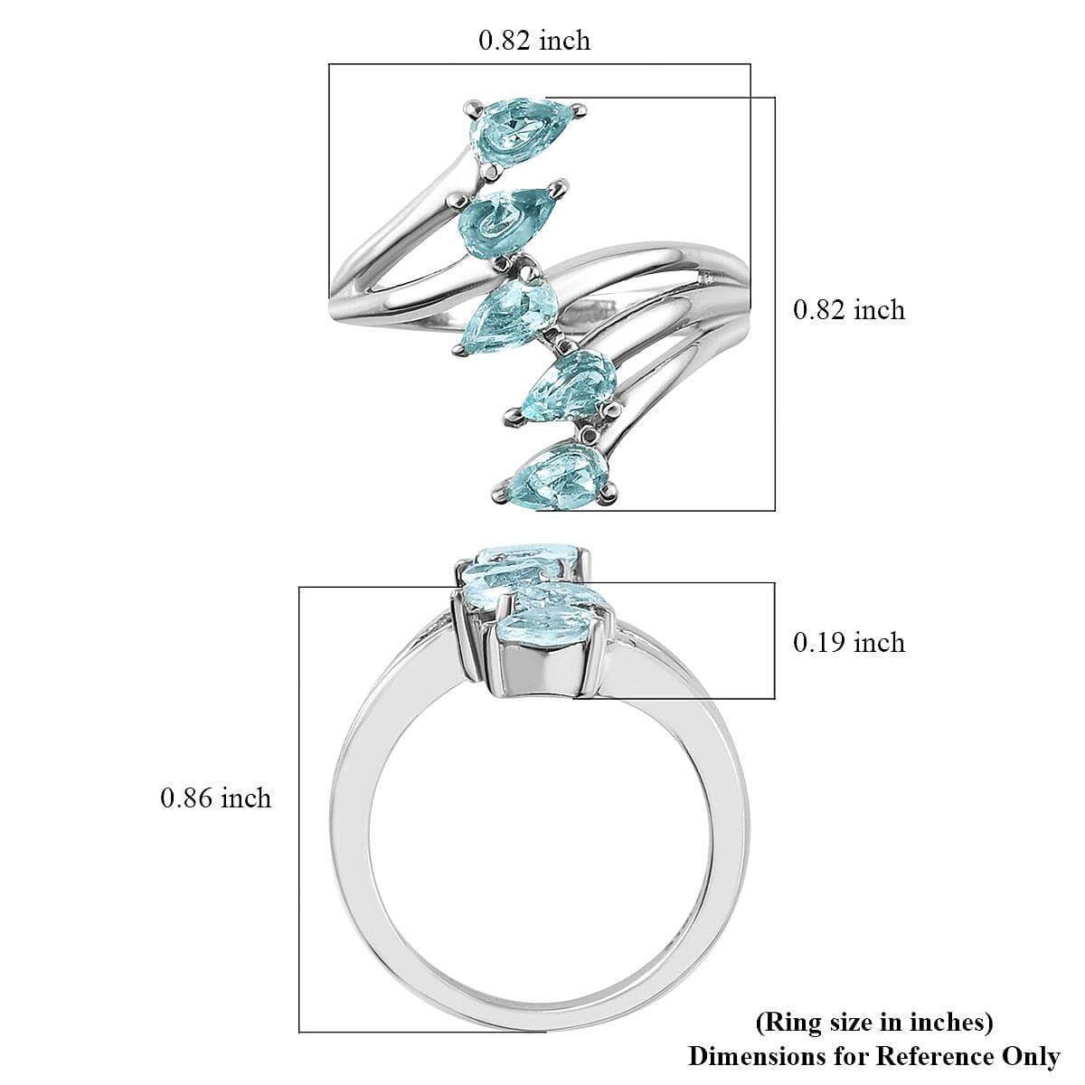 Sky Blue Topaz 5 Stone Ring in Stainless Steel (Size 10.0) 1.25 ctw | Tarnish-Free, Waterproof, Sweat Proof Jewelry image number 5