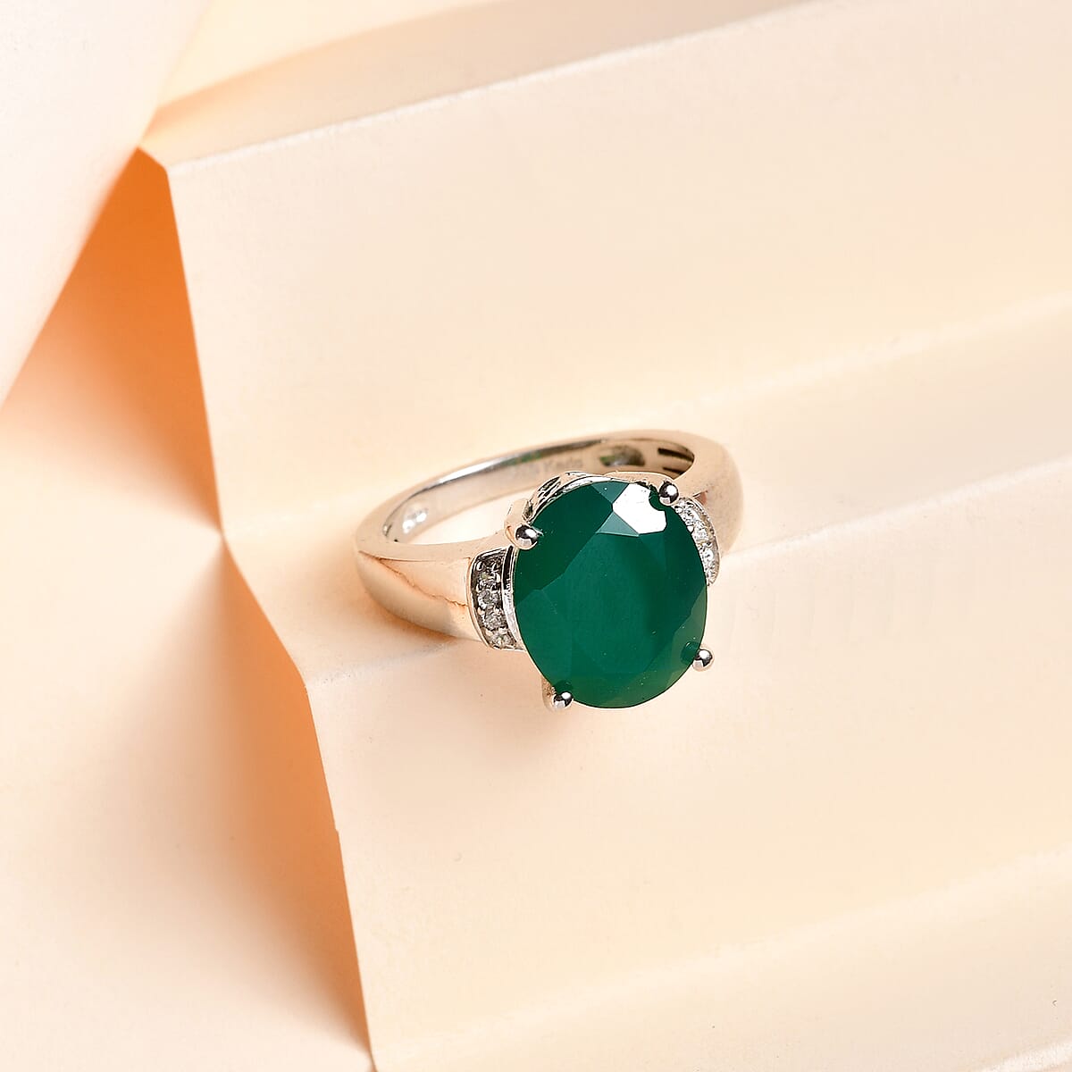 Karis Verde Onyx and White Zircon Ring in Platinum Bond (Size 6.0) 4.10 ctw image number 1