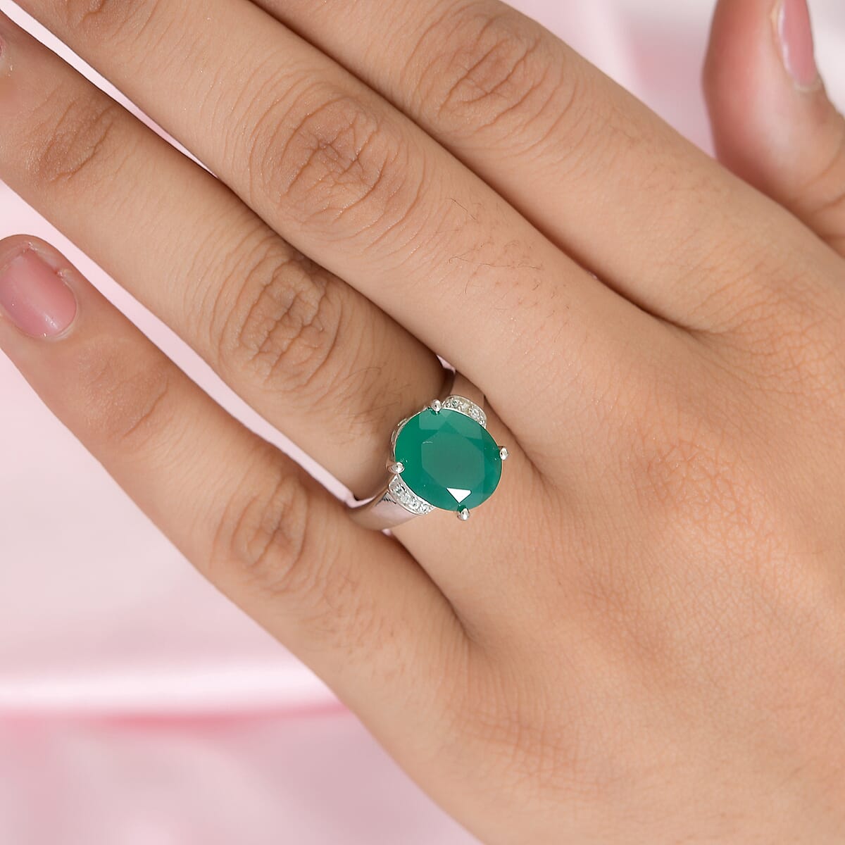 Karis Verde Onyx and White Zircon Ring in Platinum Bond (Size 6.0) 4.10 ctw image number 2