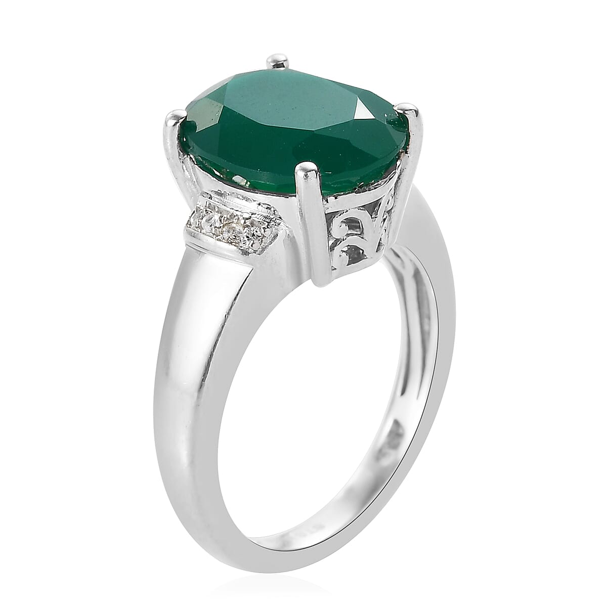 Karis Verde Onyx and White Zircon Ring in Platinum Bond (Size 6.0) 4.10 ctw image number 3