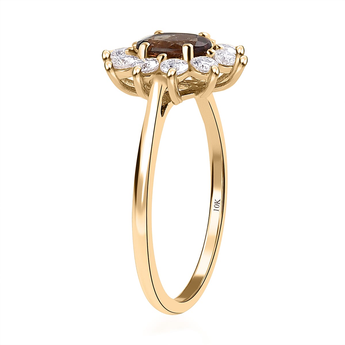 Luxoro 10K Yellow Gold Premium Bekily Color Change Garnet and Moissanite Sunburst Ring 1.60 ctw image number 3