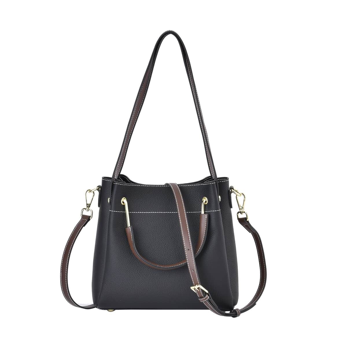 Black Color Genuine Leather Crossbody Bag with Handle Drop and Shoulder Strap image number 0