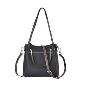 Black Color Genuine Leather Crossbody Bag with Handle Drop and Shoulder Strap