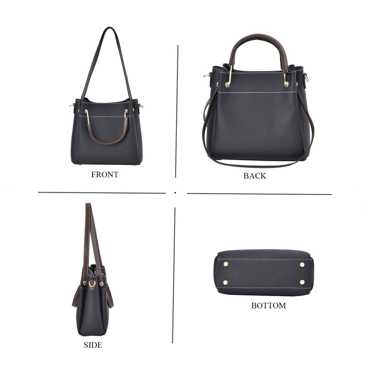 Black Color Genuine Leather Crossbody Bag with Handle Drop and Shoulder Strap image number 3