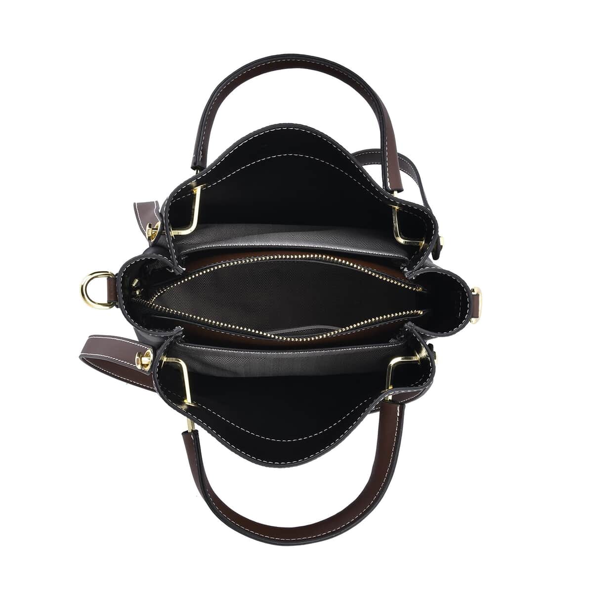 Black Color Genuine Leather Crossbody Bag with Handle Drop and Shoulder Strap image number 4