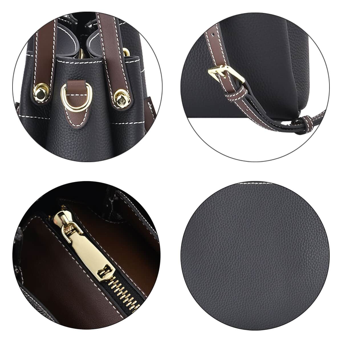 Black Color Genuine Leather Crossbody Bag with Handle Drop and Shoulder Strap image number 5
