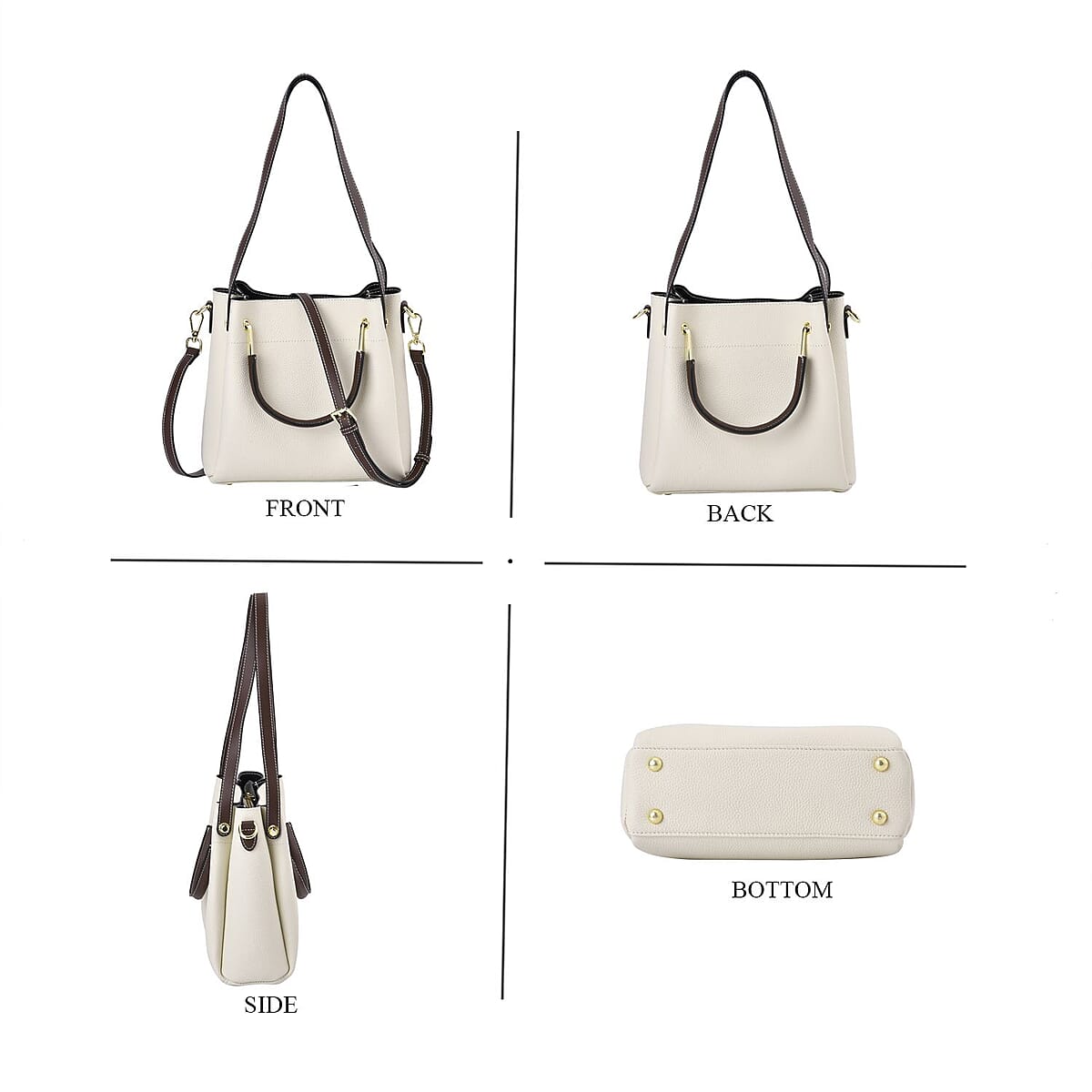 Off White Color Genuine Leather Crossbody Bag with Handle Drop and Shoulder Strap image number 3