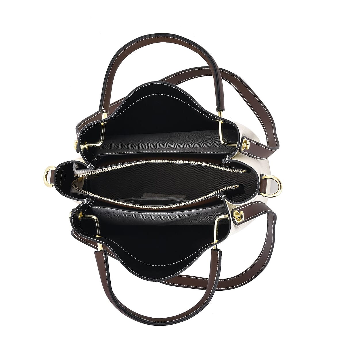 Off White Color Genuine Leather Crossbody Bag with Handle Drop and Shoulder Strap image number 4